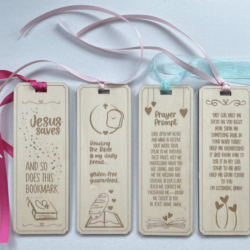 Set of 4 Inspirational Wooden Bookmarks with Colorful Ribbons